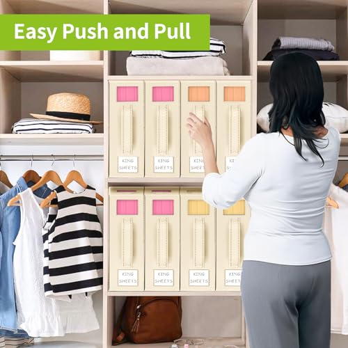 Foldable Bed Sheet Organizers and Storage - 4 Pack(Queen or King Size) Sheet Set Organizer for Bed Sheets,Pillowcases,Linen Closet Organizer for Bedding Clothes Towels(lvory)