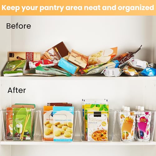 YIHONG 6 Pack Clear Storage Bins, Pantry Organizer Bins with Handle, Large | Plastic Bins, Pantry Storage Containers for Kitchen, Freezer, Cabinet, Closet, Bathroom, Under Sink Organizers and Storage