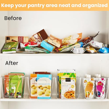 YIHONG 6 Pack Clear Storage Bins, Pantry Organizer Bins with Handle, Large | Plastic Bins, Pantry Storage Containers for Kitchen, Freezer, Cabinet, Closet, Bathroom, Under Sink Organizers and Storage