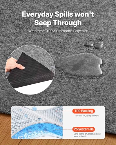 VEVOR Rug Pad 10 x 14 ft, Non-Slip Carpet Area Pad 0.12in Rug Mat Padding with Dual Surface Felt Cushion & Rubber Gripper, Hardwood Floor Protection for All Floors, Finishes, Keeps Carpets in Place