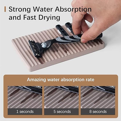 Diatomite Razor Holder for Shower,Water Absorption Fast Drying Natural Diatomite Tray for Razor Soap Shaving Cream Foam Bottle Face Wash (Beige)