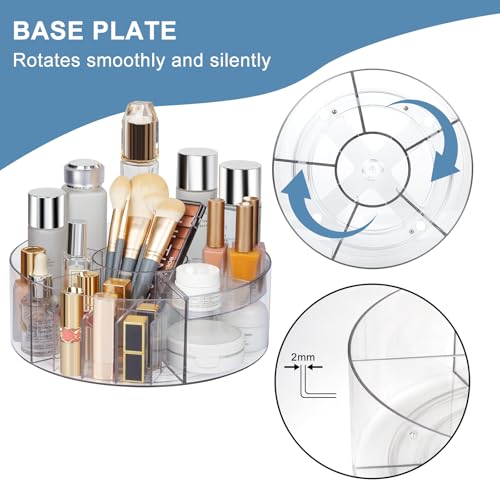 360° Rotating Makeup Organizer, 10" Clear Turntable Lazy Susan Organizer for Vanity, Bathroom Counter, Cabinet, Spinning Cosmetic Storage Holder with 6 Dividers for Skincare, Makeup Brushes, Lipsticks