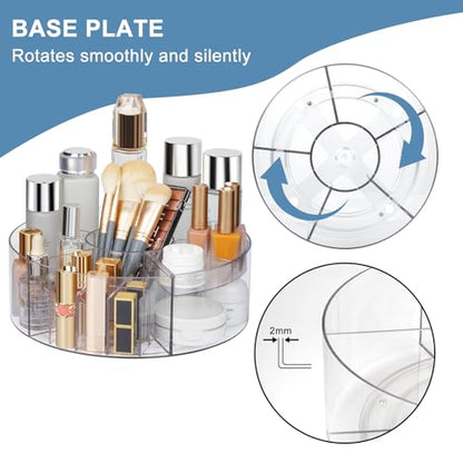 360° Rotating Makeup Organizer, 10" Clear Turntable Lazy Susan Organizer for Vanity, Bathroom Counter, Cabinet, Spinning Cosmetic Storage Holder with 6 Dividers for Skincare, Makeup Brushes, Lipsticks