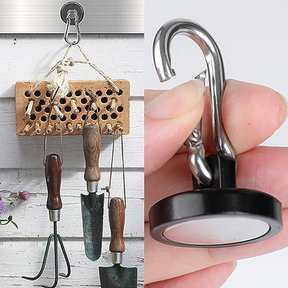Strong Magnetic Hooks Heavy Duty 200LBS+ Black Swivel Magnet Hook | Neodymium Magnets with Carabiner Hook Magnet Hooks for Curtain Workplace 4 Pack