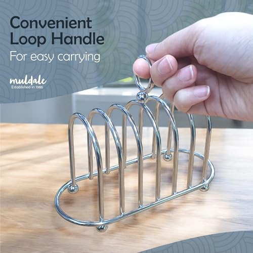Toast Rack English Style - Victorian Chrome Holder for 6 Slices | Vintage Sturdy Stainless Steel Toast Stand with Ball Feet - British Caddy - 0.5" Wide Gap