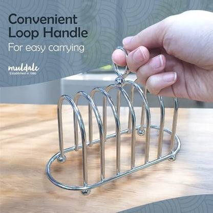 Toast Rack English Style - Victorian Chrome Holder for 6 Slices | Vintage Sturdy Stainless Steel Toast Stand with Ball Feet - British Caddy - 0.5" Wide Gap