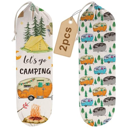 2Pcs Camping RV Essentials Plastic Bag Holder, Reusable Hanging Grocery Bags Holder for Camper RV Accessories, Portable Trash Bags Organizer for Camper Must Haves, Picnics, Beach, Hiking