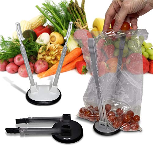 3 Pack Baggy Rack Holders for Meal Prep Bags, Adjustable Food Prep Baggie Holder Stand, Hands Free Plastic & Freezer Bag Holder Stand for Filling, Compatible with Ziplock Bag Storage, Black White Gray