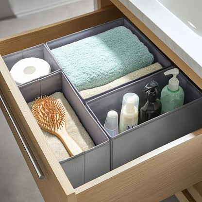 Drawer Organizers, Durable Fabric, Washable, with Base Support Boards, Small Storage Boxes for Bathroom, Closet, Dresser, Set of 6, Dark Grey