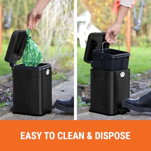 Pupzle Dog Poop Trash Can Outside, 1.3 Gal Outdoor Dog Poop Trash Can | Metal, Waste Container with Pedal, Garbage Poop Bin, Poo Bucket Outdoor with Lid for Backyard Odor Control, 30 Bags