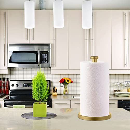 Stainless Steel Gold Paper Towel Holder Countertop for Kitchen Bathroom, Standing Paper Towel Holder with Weighted Base.