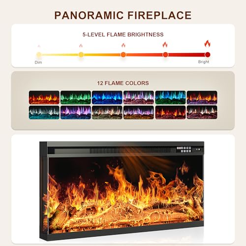 MXV 70" Fireplace TV Stand, 3-Sided Glass Fireplace and Modern Entertainment Center, Wooden Media Console with Glass Doors & Storage Drawers, LED Light, for Living Room, Grey