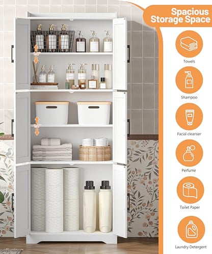 Tall Bathroom Floor Cabinet with 6 Barn Door 60.2''H Pantry White | 11.6''D x 22.6''W Linen Storage Cabinet with Adjustable Shelves, for Kitchen, Living Room, Entryway