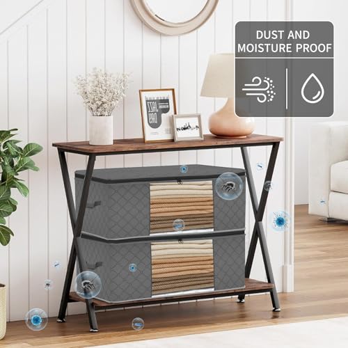 12 Pack Clothes Organizer Storage Bags, 35l Large Capacity, Foldable Underbed Storage Bags, with Clear Window Reinforced Handles for Blankets, Clothes, Comforters, Grey