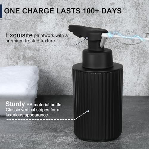 Automatic Soap Dispenser Foaming Touchless: 9oz Black Plastic - Rechargeable Electric Smart Auto Foam Soap Dispenser - Hand Dish Bathroom Kitchen