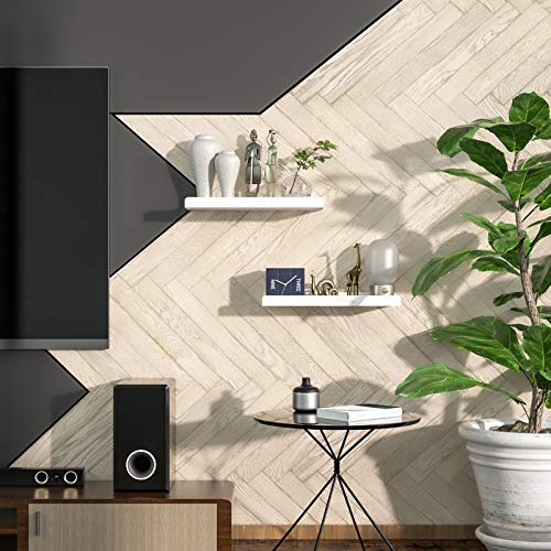 Love-KANKEI 17" White Floating Wall Shelves with Lip,Solid Wood,Set of 2 | Protective Ledge,Easy to Install,For Bedroom Living Room Bathroom Kitchen Office,Nursery Display,18 Lbs/shelf,Wall Decor