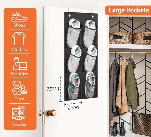 2 Packs Narrow Over the Door/Wall Shoe Organizer, Small Hanging Shoe Rack for Closet with Clear Mesh Pocket for Bathroom, RV, Pantry, Camping (Black)