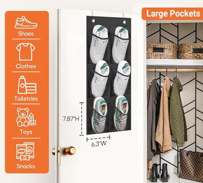 2 Packs Narrow Over the Door/Wall Shoe Organizer, Small Hanging Shoe Rack for Closet with Clear Mesh Pocket for Bathroom, RV, Pantry, Camping (Black)