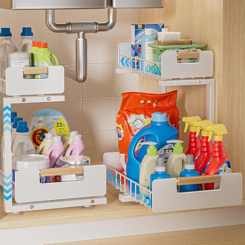 Delamu Under Sink Organizer Kitchen, 2-Tier Pull-O...