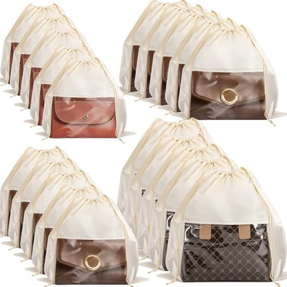 Jeffbaubl 20 Pcs Purse Dust Bag, Dust Covers for Handbags, Beige, 4 Sizes | Dustproof Drawstring Bag, Shoe Bags for Travel, Breathable Non Woven Fabric Storage Bags for Handbags, Shoes, Purses