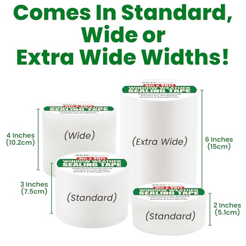 ECOHomes Window Weather Sealing Tape (2 Inch Wide x 180 Ft, Clear) | Weather Stripping Tape, To Stop Drafts Through Window Gaps and AC Units, Insulation Seal for Home and Air Conditioners