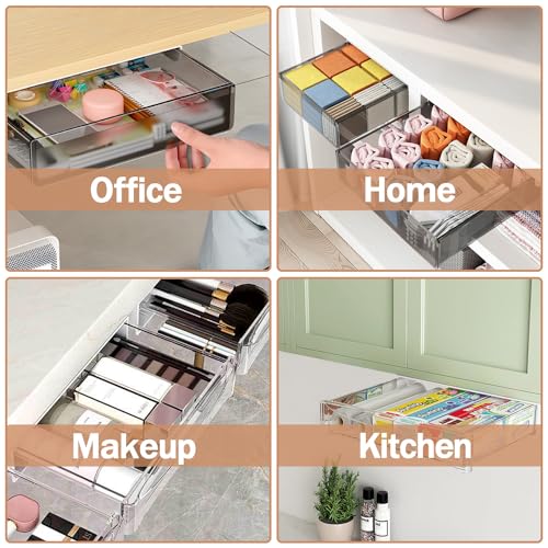 Under Desk Table Drawer Storage Organizer,3 Pack Large & Medium & Small Slide Out Desk Drawers - Hidden Desktop Organizer,Attachable Pencil Storage Tray Under Table(SML)