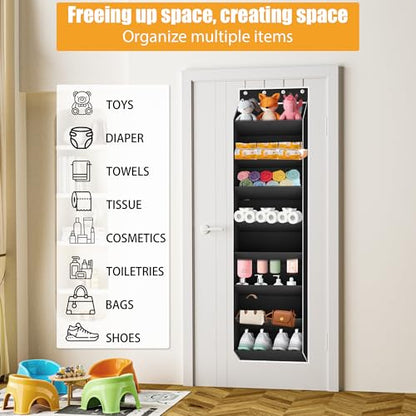 KYEVIS Over The Door Shoe Organizer Storage Fit 16-24 Pairs Hanging Shoe Rack Organiser for Closet Door, Deep Pocket Shoe Holder for Sneakers,Boots Storage(1 Pack Black)