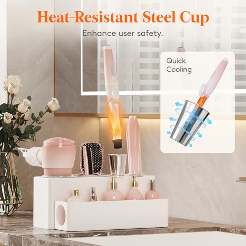 Lifewit Hair Tool Organizer Dryer Holder Countertop with 4 Cups, White | 4 Stainless cups Tools Organizer, Acrylic body Hair Product Storage for Curling Iron, Brush, Straightener, Bathroom
