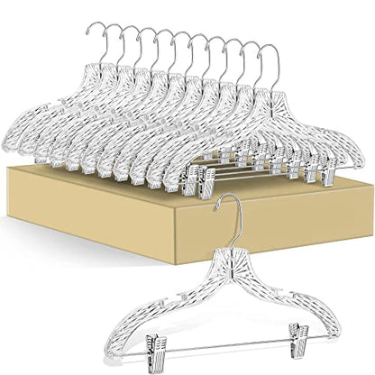 Quality Clear Plastic Skirt Hangers - 12 Pack Crystal Cut for Skirt, Pant, Dress, Suit, Coat Hangers Heavy Duty & Nonslip Design Asujtable Clips, Swival Hook, 17" inch (12, Crystal Skirt)