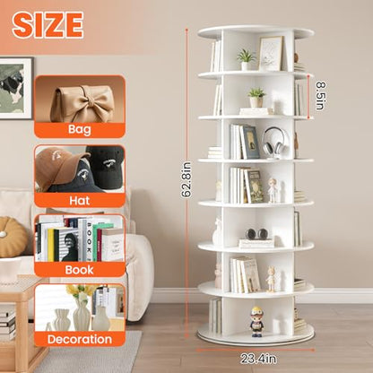 RUNSUNSPRI 7 Tier Rotating Shoe Rack Corner Organizer 360°Rotating Shoe Rack Tower Spinning Shoe Rack Tower for Bedroom Entryway Closet Holds 28-32 Pairs of Shoes Handbags Hats Display Decor