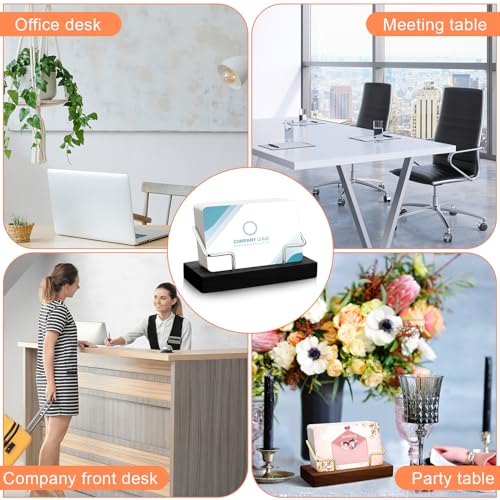 2 Pieces Wood Business Card Holder for Desk Wooden Business Card Display Stand Postcard Holder for Office Home Desktop (Black, Silver)