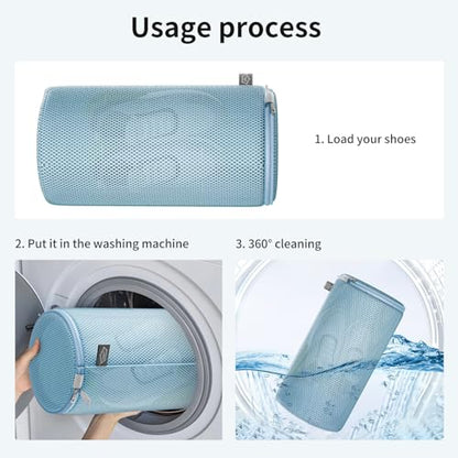 Shoe Washing Machine Bag, Laundry Bag for Sneaker, Blue, 8x15, 2Pcs | Shoe Washing Bag for Footwear, Trainers, Tennis, Slippers, Building Blocks, Sandwish Mesh, Travel, Divided, Prevent Tangling