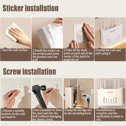 Wall Mounted Metal wall mounts,WiFi Box Hider,White | Wifi router shelf wall mount Suitable for projectors, set-top boxes, routers, gaming devices, etc., (11.8x2.5x7.8in)