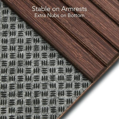 Detor Couch Cup Holder Tray with Super Anti-Slip Pad, Large 4.5" x 4.5" Organizer, Brown-Stained Bamboo Finish, Enhanced Non-Slip Felt Base, Durable Bamboo Slats, Fits Armrests 5.5" and Wider