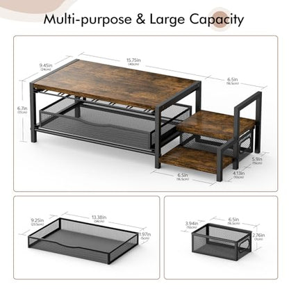 Coffee Bar Organizer for Countertop, Hold up 48 Pods, Black | 2-Tier K Cup Organizer for Countertop, K Cup Holder with Sliding Storage Drawer, Coffee Bar Station for Home & Office