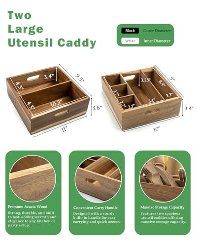 Acacia Wood Utensil Holder for Party -Nested Set o... (Brown | Acacia Wood)