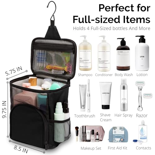 Original Portable Shower Caddy For College Dorms - Foldable Mesh Tote - Dorm Room Essentials - Durable Hanging Travel Shower Bag - Perfect for College Students, Men, Women (Black)