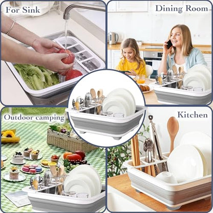 Collapsible Bowls, Plates, and Dishes Drainer, Portable Space-Saving Dish Rack for Kitchen, RV, Campers, and Travel Trailers
