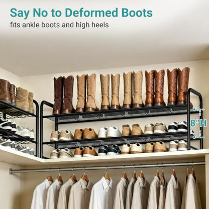 AOODA Long 2 Tier Shoe Rack for Closet Metal Wide Stackable Shoe Storage Organizer for Entryway, Bedroom, Floor, 18-Pairs Low Shoe Shelf, Black