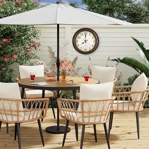 Outdoor Clock Waterproof with Thermometer Wall Clock for Patio Pool Bathroom Kitchen 12 Inch Bronze