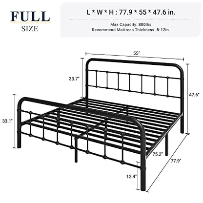 Allewie Full Metal Bed Frame with Victorian Iron-Art Headboard, Black