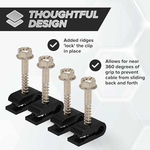 THE CIMPLE CO Mini Screw-in Cable Clips and Fasteners - Indoor/Outdoor Single Screw Clips - 3mm Wire Clamps for Fiber Optic Cables and Thermostat, Ground Wires - 3 mm (1/10 Inch), Black, 100 PCS