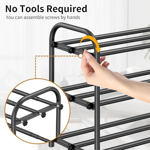 Hleelomi 3-Tier Metal Expandable Shoe Rack for Closet and Entryway Black | Adjustable Shoe Organizer for Closet,Living Room,Dorm,Garage,Fits Small Spaces, Apartments and Rentals