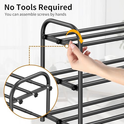 Hleelomi 3-Tier Metal Expandable Shoe Rack for Closet and Entryway Black | Adjustable Shoe Organizer for Closet,Living Room,Dorm,Garage,Fits Small Spaces, Apartments and Rentals