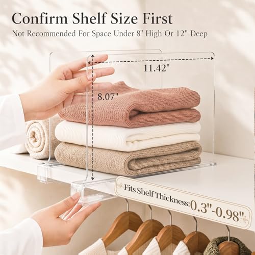 Shelf Dividers Purse Organizer for Closet: Acrylic Clear 8 Pack | Bag Storage Organizer for Handbags, Clutches, Clothes, Sweater, Towel on Wood Shelves