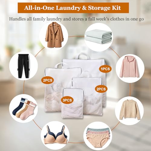 8 Pcs Mesh Laundry Bags for Delicates, Large Laundry Bag with Handles | 3D Fine Mesh Bags for Washing Machine, S/M/L/XL Delicates Bags for Lingerie Sweater Bras Underwear, Travel Storage Bag