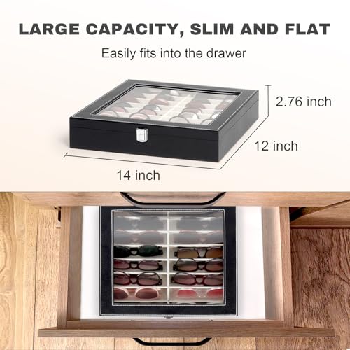 Sunglasses Organizer Case with Adjustable Slots, Eyeglasses Display with Lid, Eyewear Storage Box for Large Glasses