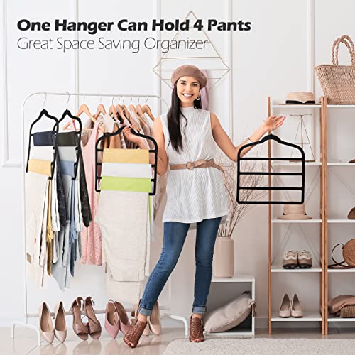 Velvet Pant Clothes Hanger Space Saving Non Slip Hanger Jean Slack Hangers | Multiple Velvet Hanger Closet Organizer Storage and Organization for Jeans,Scarf,Tie(Black,3)