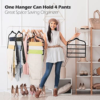 Velvet Pant Clothes Hanger Space Saving Non Slip Hanger Jean Slack Hangers | Multiple Velvet Hanger Closet Organizer Storage and Organization for Jeans,Scarf,Tie(Black,3)
