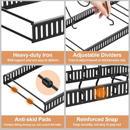 Housolution Pot and Pan Lid Organizer Holder Storage Rack, Black | 12"-23" Expandable, 14 Adjustable Dividers, Sturdy Metal Construction, Easy Assembly